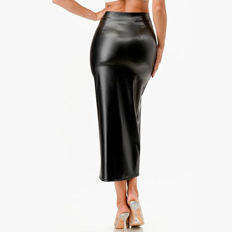 Womens Long PU Leather Pencil Skirt - VacationGrabs