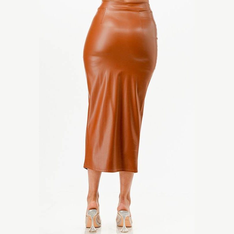 Womens Long PU Leather Pencil Skirt - VacationGrabs