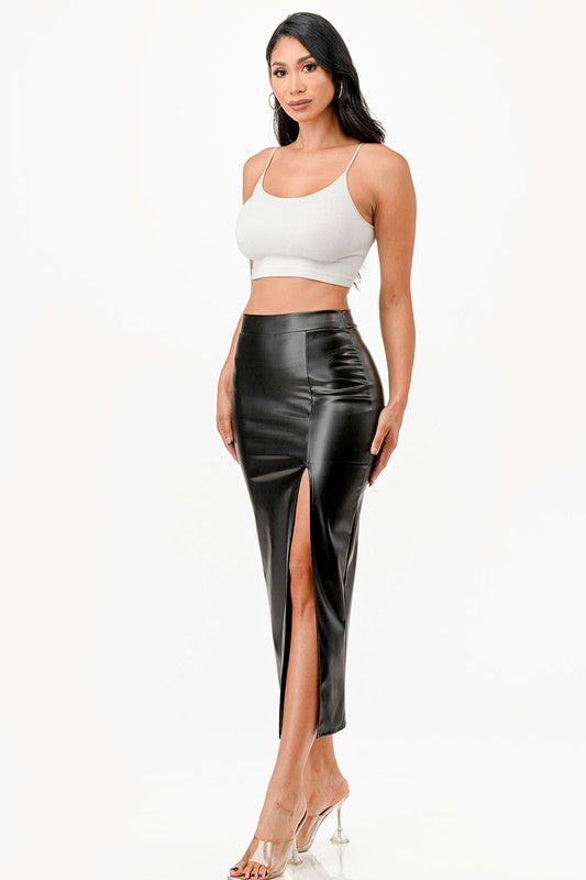 Women's SkirtsWomens Long PU Leather Pencil Skirt - VacationGrabs