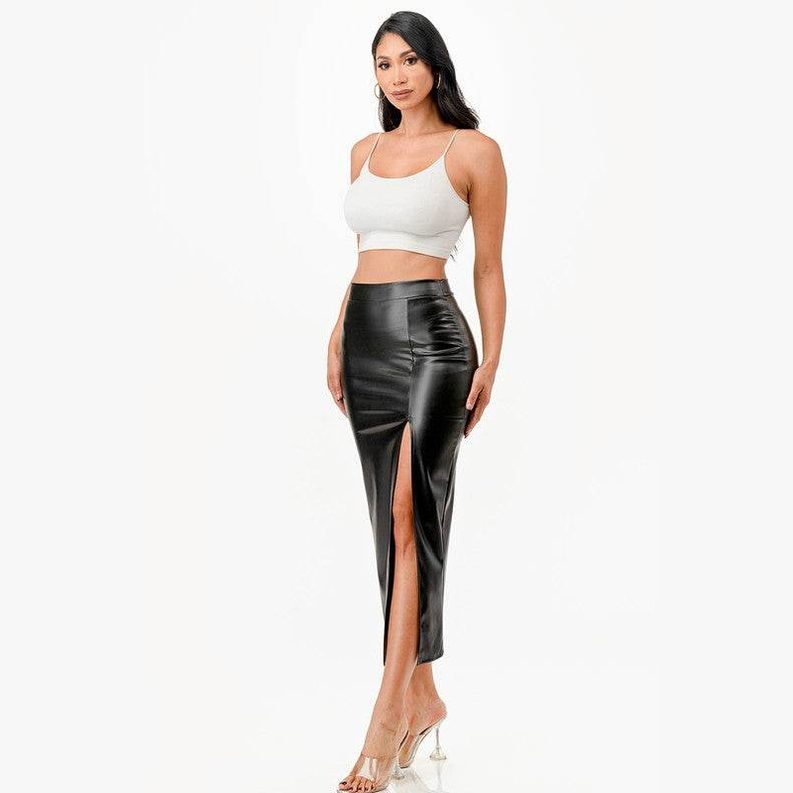 Womens Long PU Leather Pencil Skirt - VacationGrabs