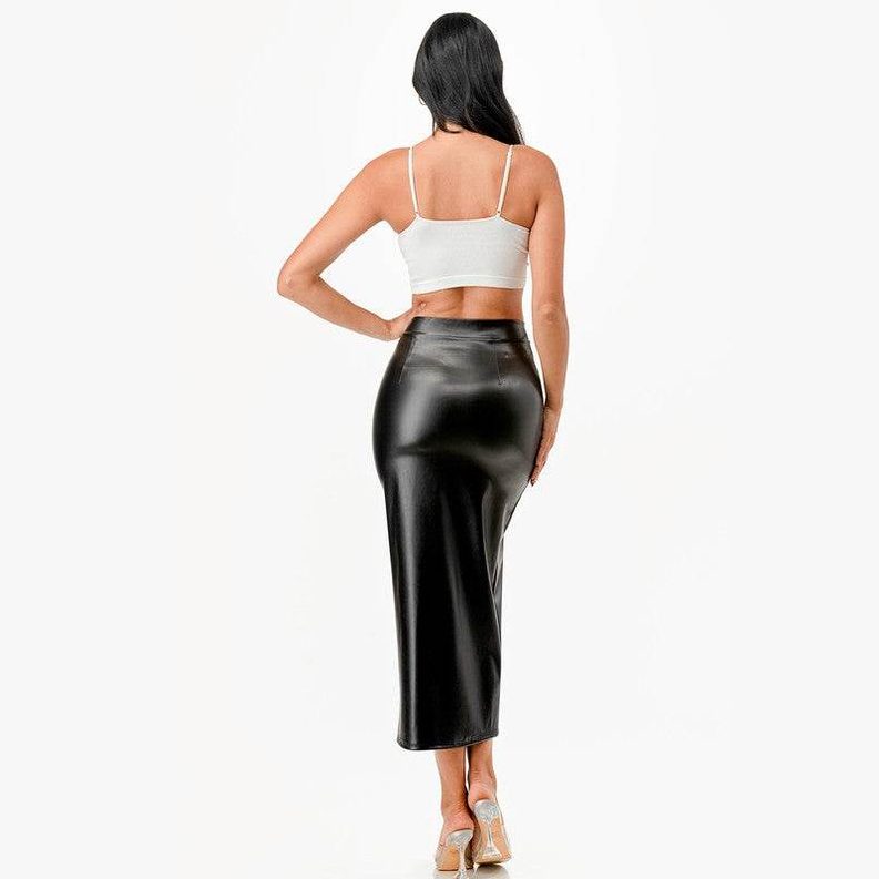 Womens Long PU Leather Pencil Skirt - VacationGrabs