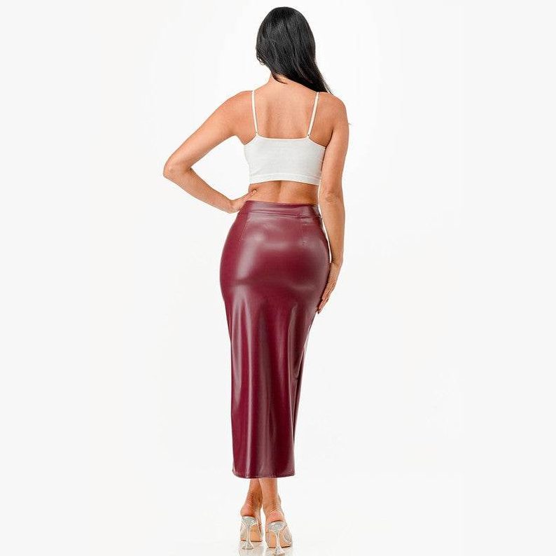 Womens Long PU Leather Pencil Skirt - VacationGrabs