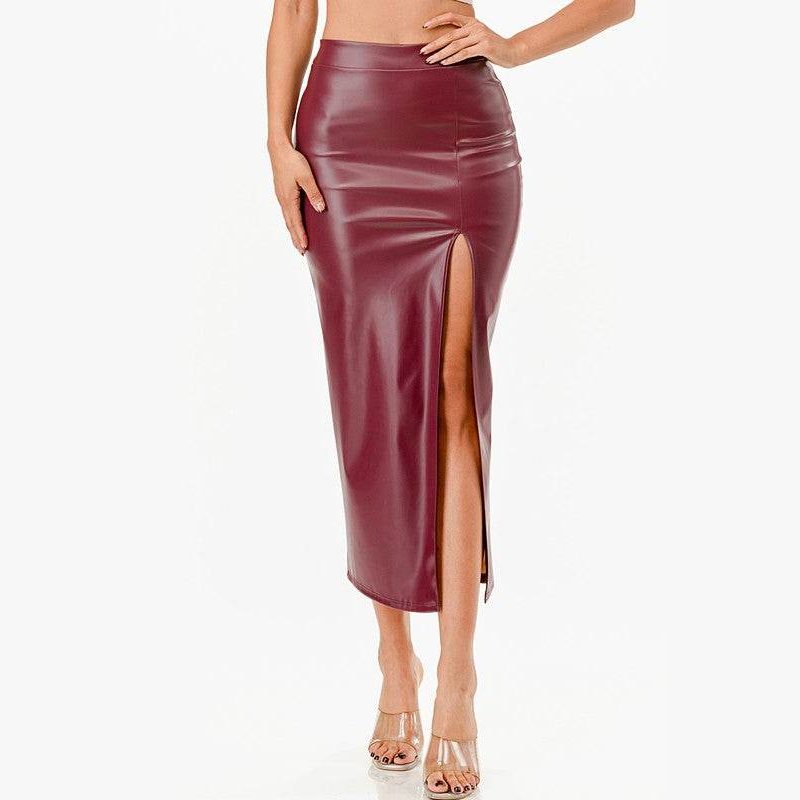 Womens Long PU Leather Pencil Skirt - VacationGrabs