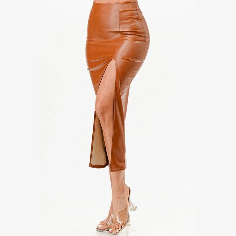 Womens Long PU Leather Pencil Skirt - VacationGrabs