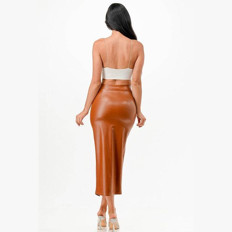 Womens Long PU Leather Pencil Skirt - VacationGrabs