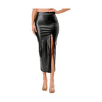 Womens Long PU Leather Pencil Skirt - VacationGrabs