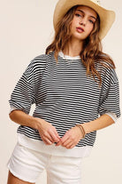 Women's Shirts Crew Neck Stripe Short Sleeve Top