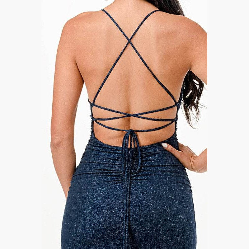 Glittered Front Slit Long Dress - VacationGrabs