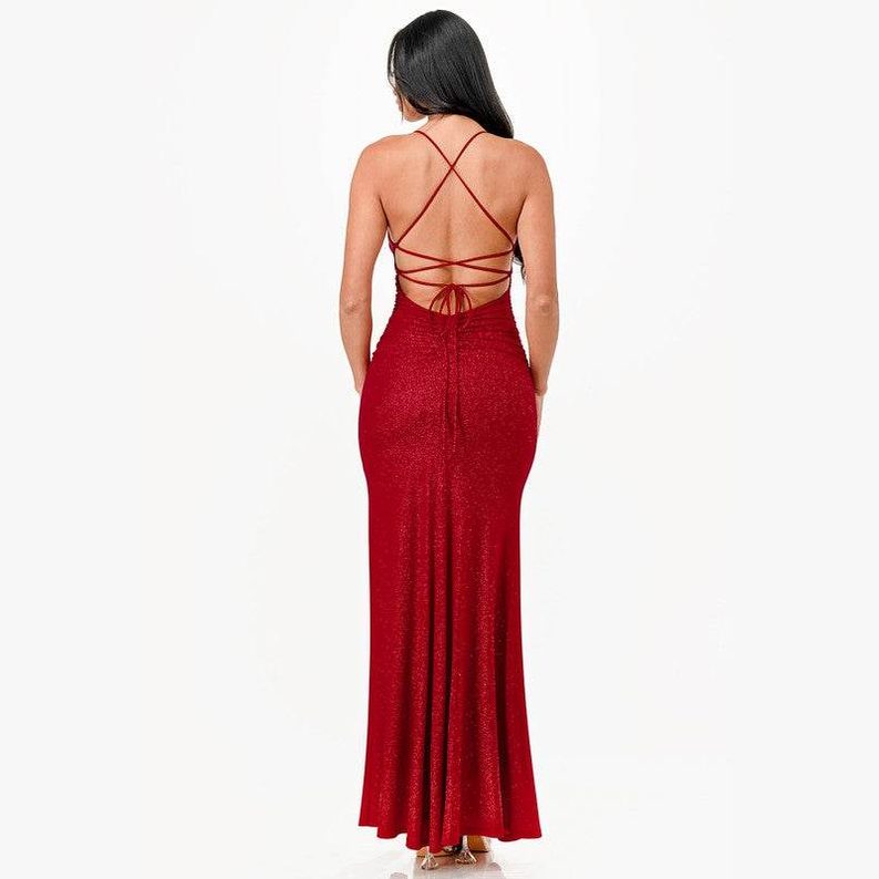 Glittered Front Slit Long Dress - VacationGrabs