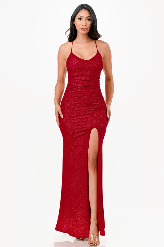 Women's DressesGlittered Front Slit Long Dress - VacationGrabs