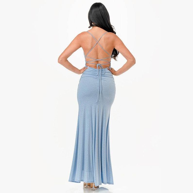 Glittered Front Slit Long Dress - VacationGrabs