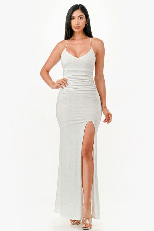 Women's DressesGlittered Front Slit Long Dress - VacationGrabs