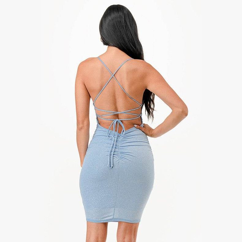 Womens Glittered Back Lace Short Party Dress - VacationGrabs
