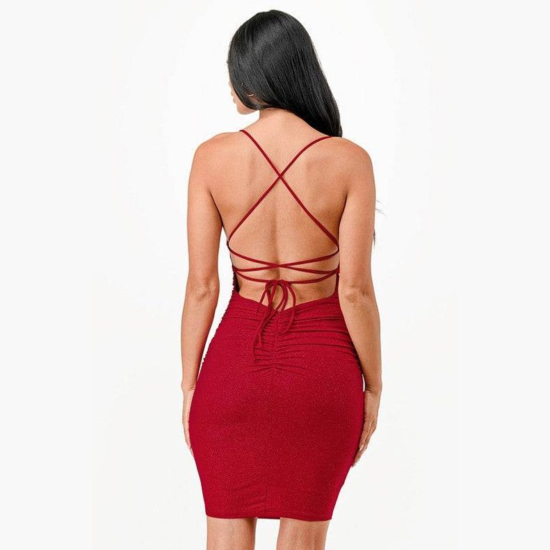 Womens Glittered Back Lace Short Party Dress - VacationGrabs