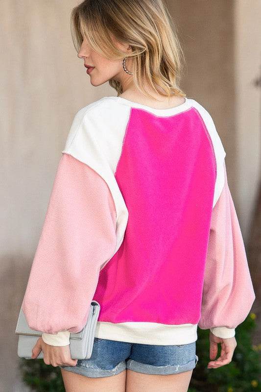 Barbie Pink Casual Seam out Pullover Sweatshirt - VacationGrabs