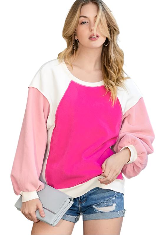 Women's Sweatshirts & HoodiesBarbie Pink Casual Seam out Pullover Sweatshirt - VacationGrabs