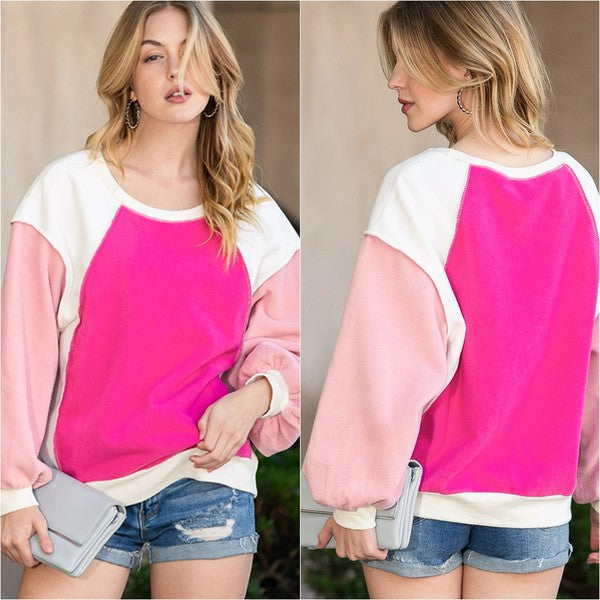 Women's Sweatshirts & HoodiesBarbie Pink Casual Seam out Pullover Sweatshirt - VacationGrabs