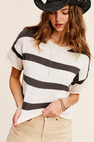 Women's SweatersLightweight Stripe Sweater Short Sleeve Top - VacationGrabs