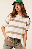 Women's SweatersLightweight Stripe Sweater Short Sleeve Top - VacationGrabs