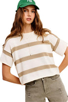 Women's SweatersLightweight Stripe Sweater Short Sleeve Top - VacationGrabs