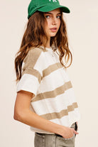 Women's SweatersLightweight Stripe Sweater Short Sleeve Top - VacationGrabs