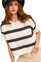 Women's SweatersLightweight Stripe Sweater Short Sleeve Top - VacationGrabs