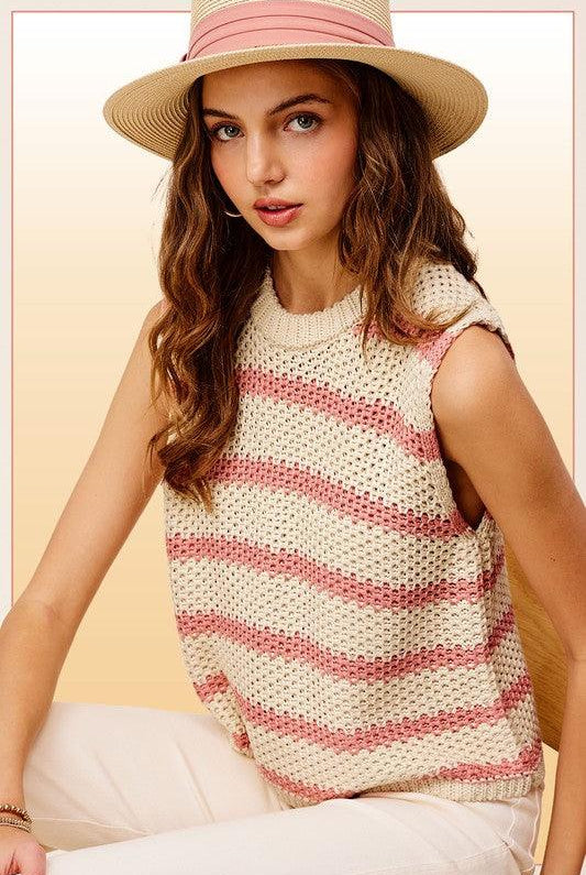 Women's Sweaters Chunky Stripe Sleeveless Sweater Top