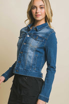 Women's Coats & JacketsDistressed Button Up Stretchy Cotton Denim Jacket - VacationGrabs