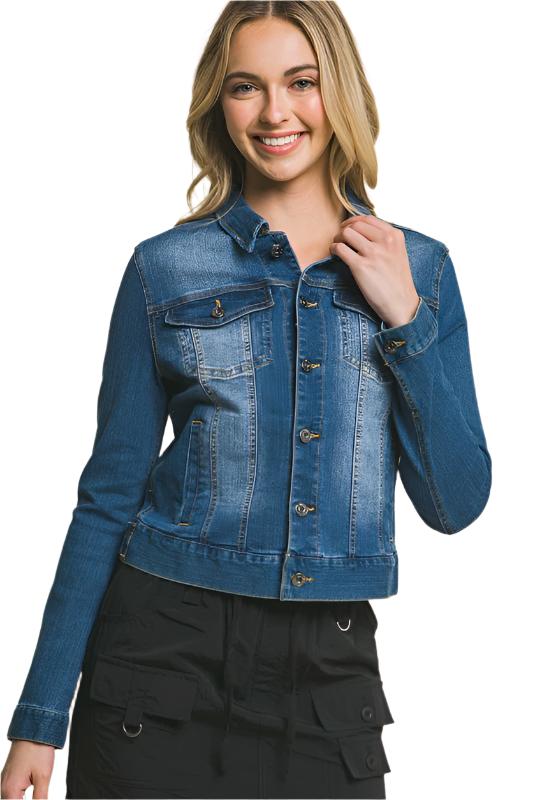 Women's Coats & JacketsDistressed Button Up Stretchy Cotton Denim Jacket - VacationGrabs