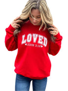 Women's Sweatshirts & HoodiesWomens Plus Red Loved John Red Sweatshirt - VacationGrabs