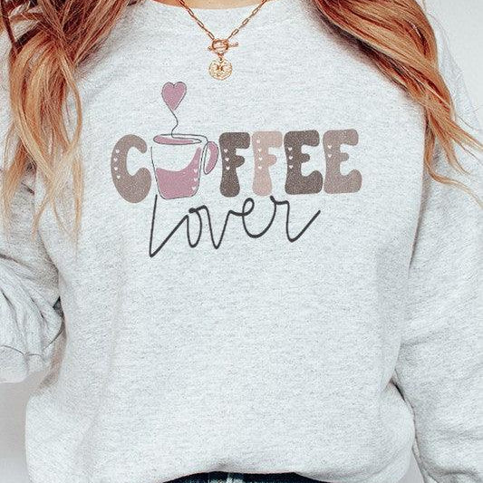 Women's Sweaters Coffee Lover Cute Hearts Graphic Sweatshirt
