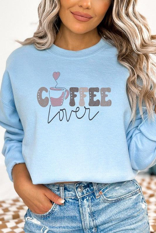 Women's Sweaters Coffee Lover Cute Hearts Graphic Sweatshirt
