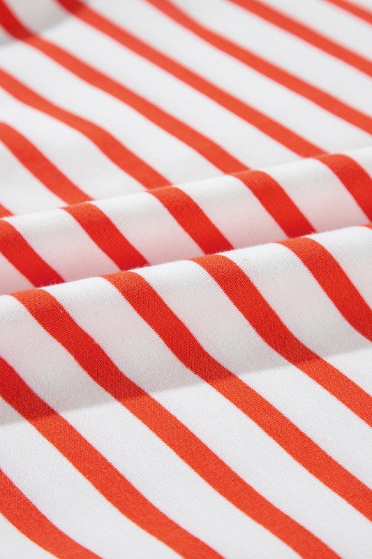 JUNIPER BLVD striped drop shoulder sweatshirt in red and white fabric with soft texture