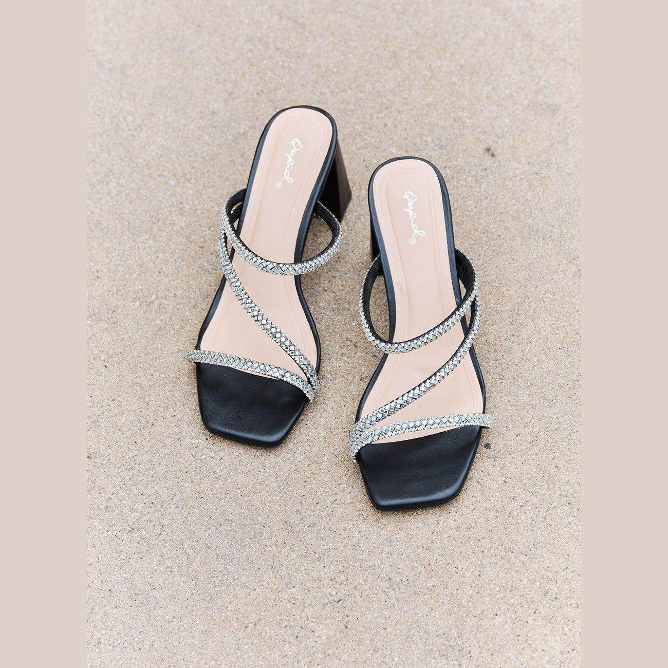 Qupid Level Up Rhinestone Strap Heels - VacationGrabs