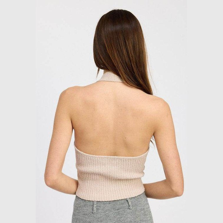 Ribbed Halter Neck Top - VacationGrabs