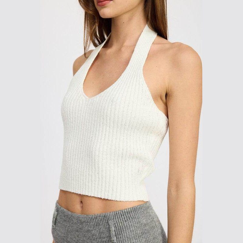 Ribbed Halter Neck Top - VacationGrabs