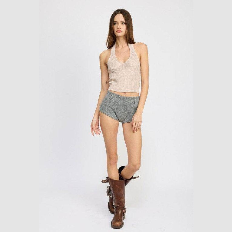 Ribbed Halter Neck Top - VacationGrabs