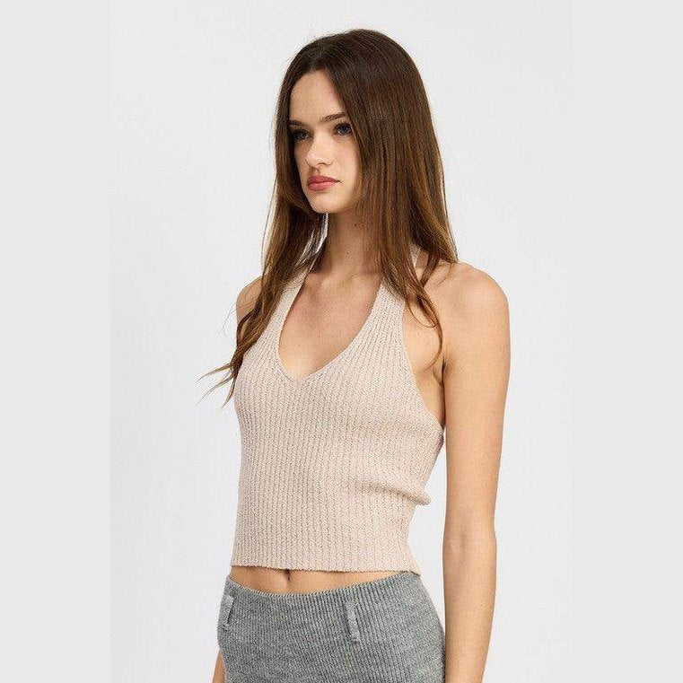 Ribbed Halter Neck Top - VacationGrabs