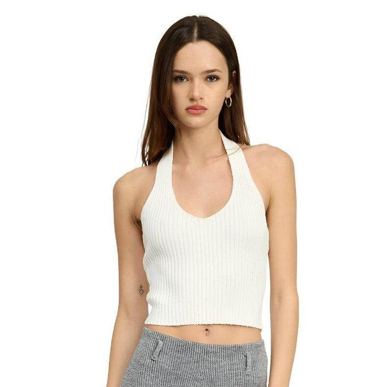 Ribbed Halter Neck Top - VacationGrabs