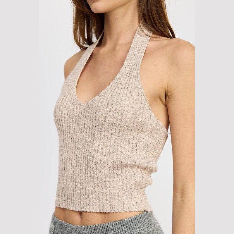 Ribbed Halter Neck Top - VacationGrabs