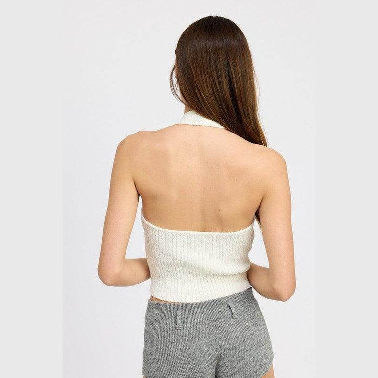 Ribbed Halter Neck Top - VacationGrabs
