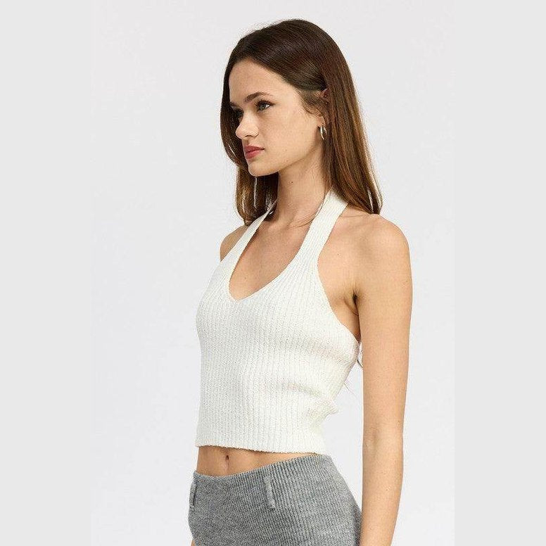 Ribbed Halter Neck Top - VacationGrabs