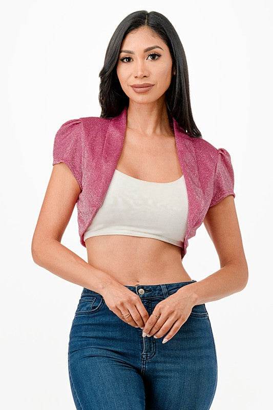 Sparkling Jacquard cropped shrug bolero - VacationGrabs