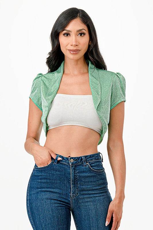 Sparkling Jacquard cropped shrug bolero - VacationGrabs