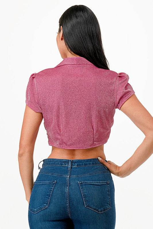 Sparkling Jacquard cropped shrug bolero - VacationGrabs
