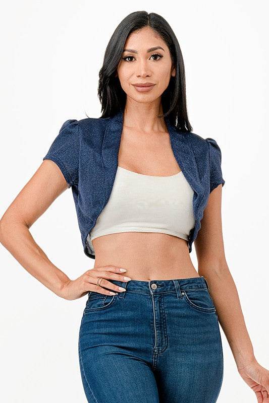 Sparkling Jacquard cropped shrug bolero - VacationGrabs