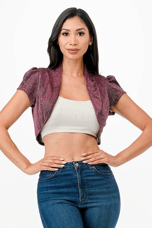 Sparkling Jacquard cropped shrug bolero - VacationGrabs
