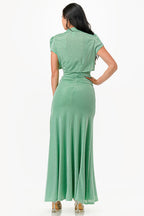 Sparking Jacquard Cowl Neck Long Dress &amp; matching cropped top shrug bolero with open front and cap sleeves