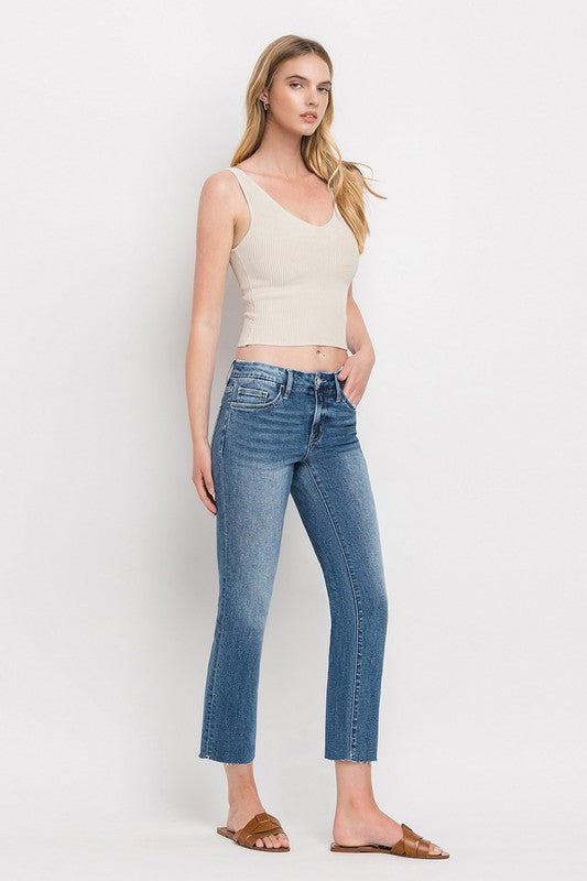 Women's JeansMid Rise Crop Slim Straight Jeans - VacationGrabs