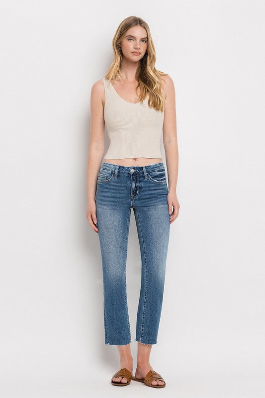 Women's JeansMid Rise Crop Slim Straight Jeans - VacationGrabs